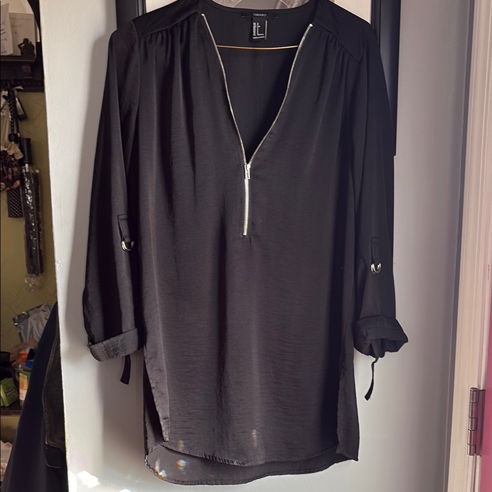 Black Zippered Blouse by Forever 21